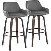 Daniella 30" Swivel Bar Stool Walnut Glazed Wood & Grey Leatherette with Black Footrest (Set of 2)